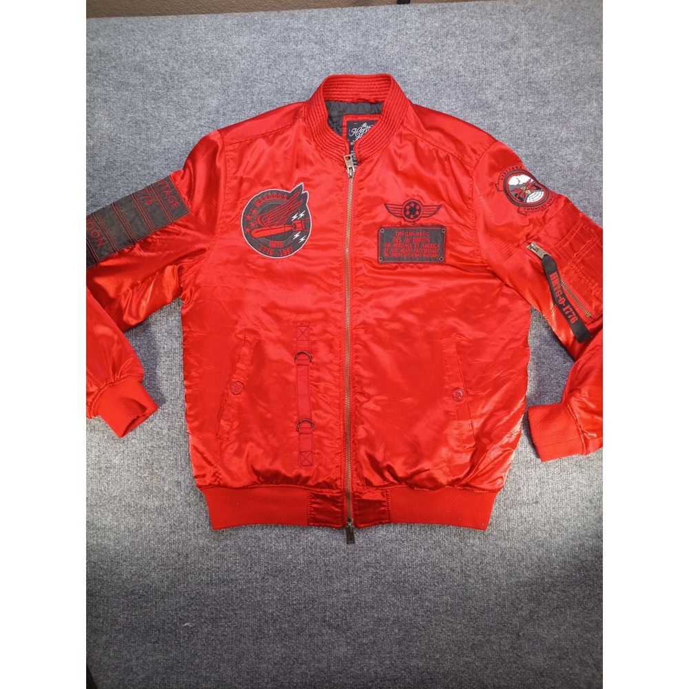 Heritage America War Dogs Bomber Jacket Mens L Red Military Flight Patches 1776